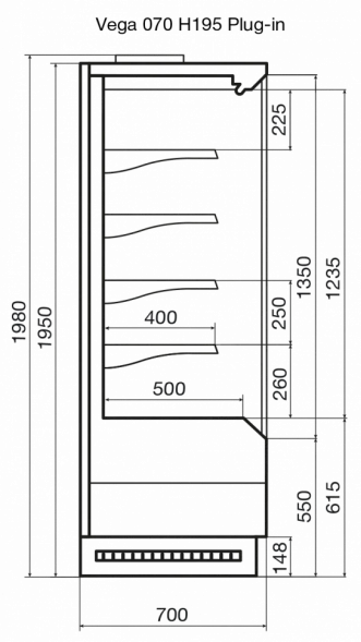 Горка холодильная Dazzl Vega 070 H195 Plug-In 190 SG
